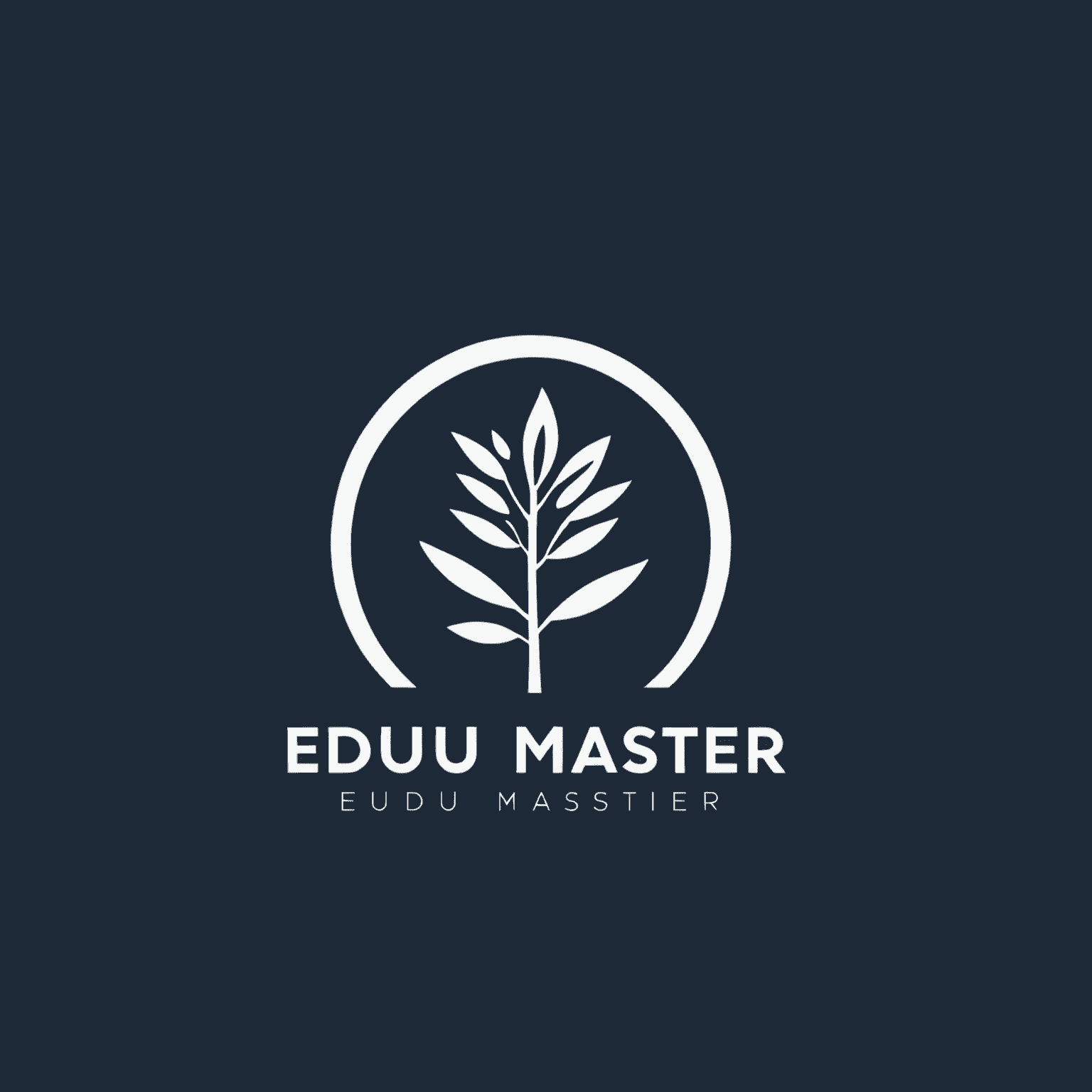 Logo edu-master przedstawiające minimalistyczny wordmark w głębokim granatowym kolorze z abstrakcyjnym symbolem wzrostu